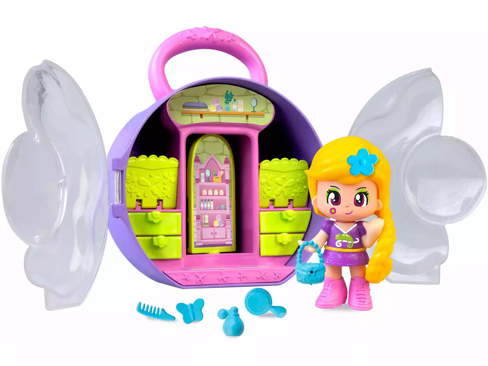 Figuras Y Minimundos Famosa Pinypon Tales - Cuento Con Bolsito Rapunzel morado para niños