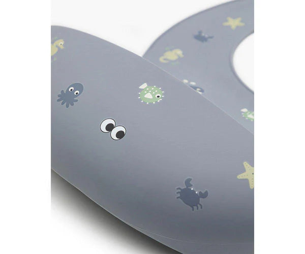 Para Comer Tutete Babero Silicona Con Depósito Wild Ocean azul para bebe