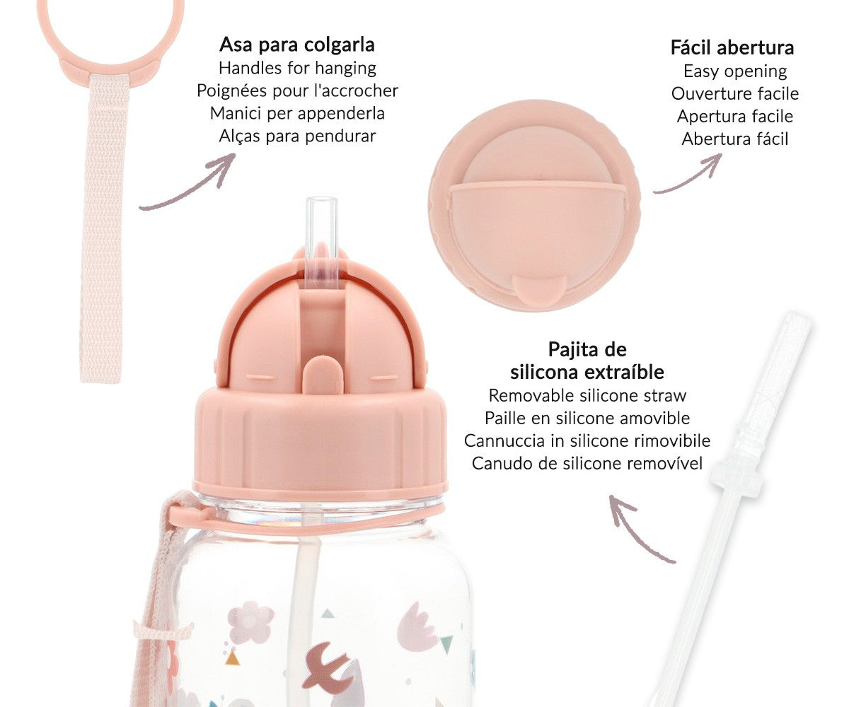 Para Comer Tutete Botella De Plástico Con Pajita Geometric Nature rosa para niños