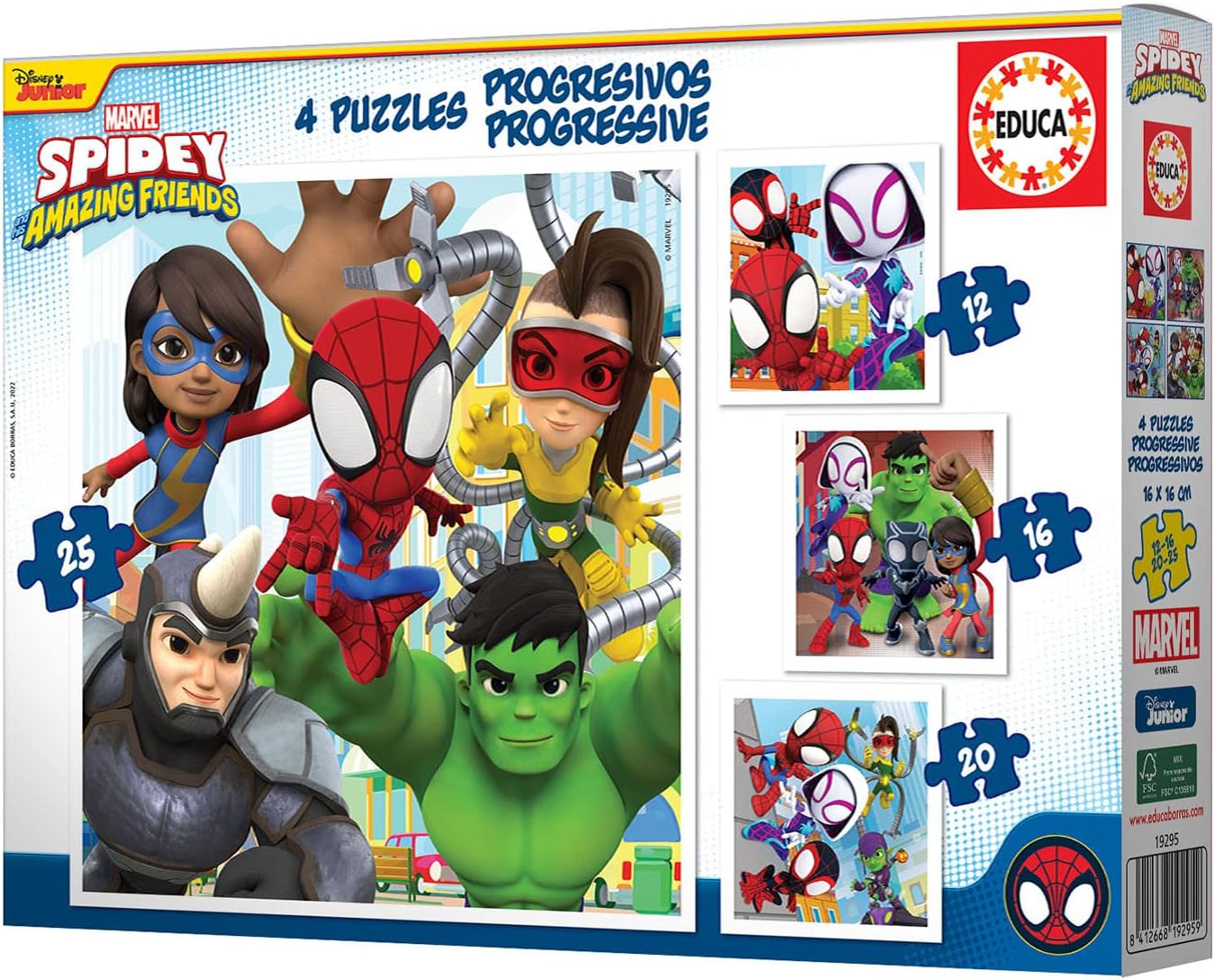 Construcciones Y Puzzles Educa 4 Puzzles Progresivos 12-16-20-25 Piezas Marvel Spidey & Friends multicolor para niños