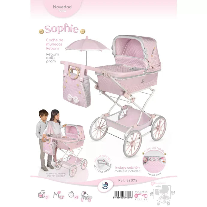 Muñecas Y Peluches De Cuevas Toys Sophie Coche Reborn Plegable 55 Cm Con Sombrilla rosa para niños