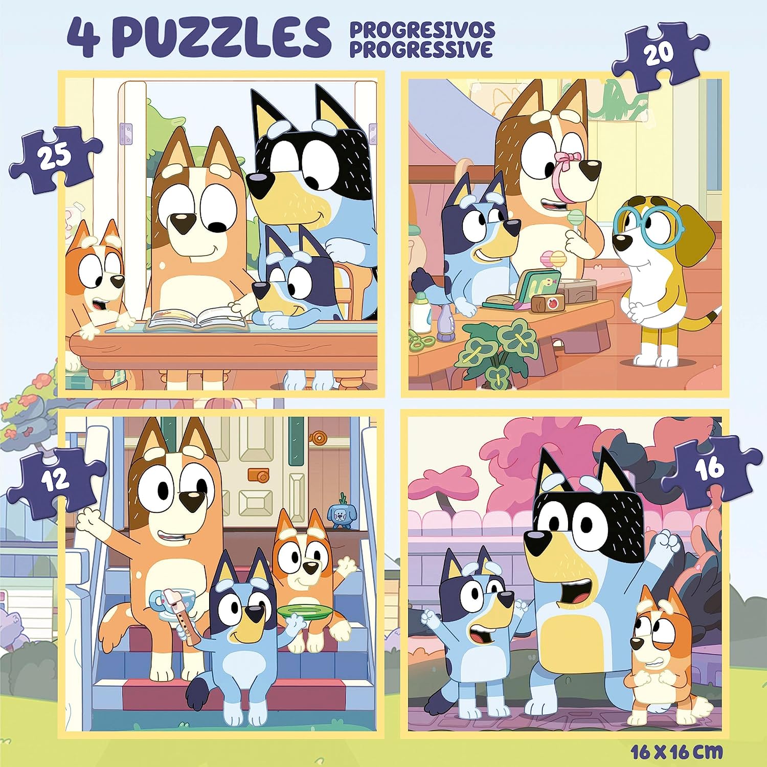 Construcciones Y Puzzles Educa Maleta 4 Puzzles Progresivos 12-16-20-25 Piezas Bluey multicolor para niños