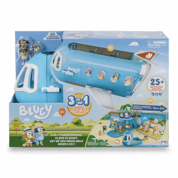 Figuras Y Minimundos Famosa Bluey - Set De Juego Avión Transformable 3 En 1 azul para niños