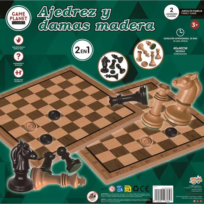 Juegos De Mesa Toy Planet 2 En 1 Ajedrez Y Damas Madera 40Cm multicolor para unisex