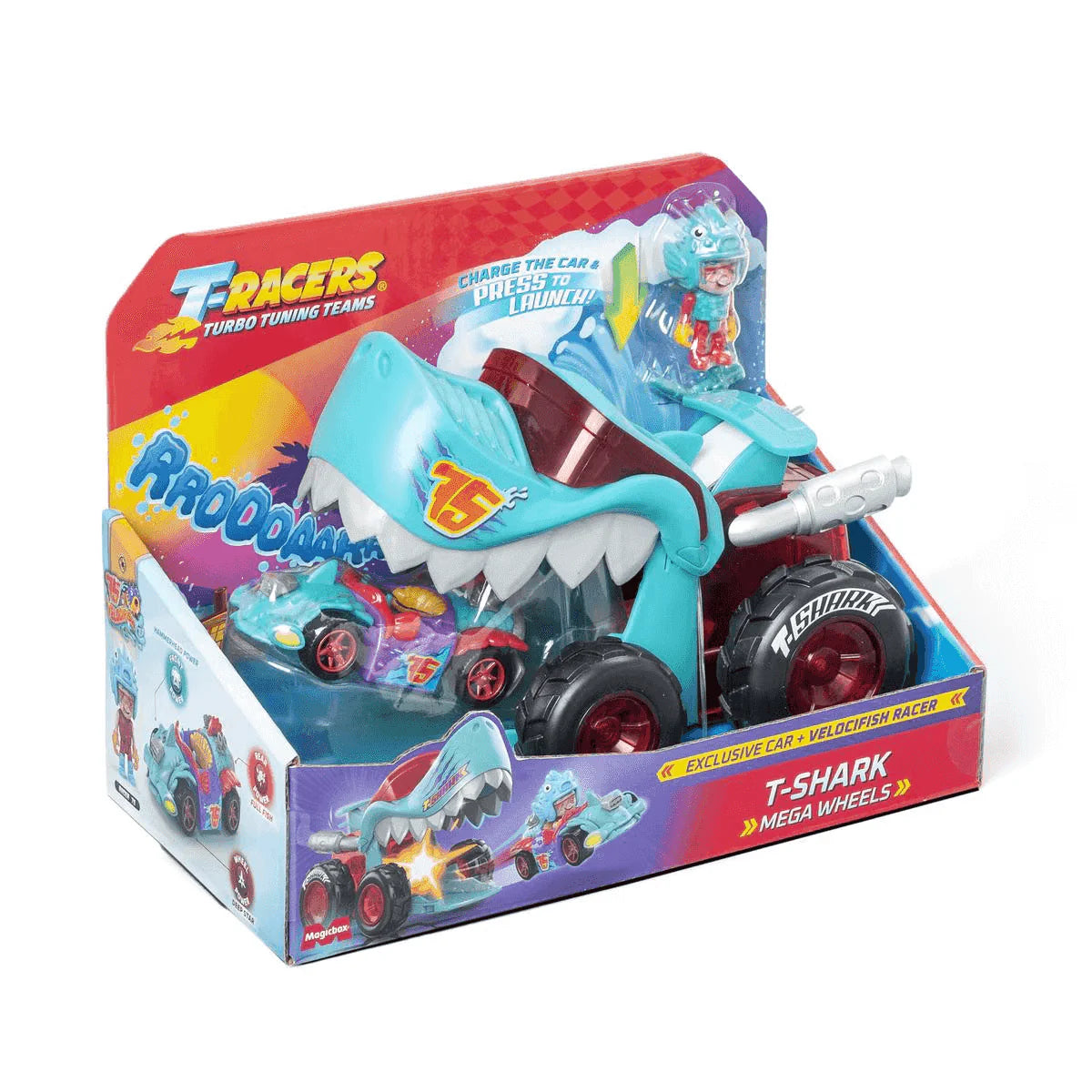 Vehículos Y Radiocontrol Magic Box Super Things T-Racers Mega Wheels Vehículo + Figura T-Shark azul para niños