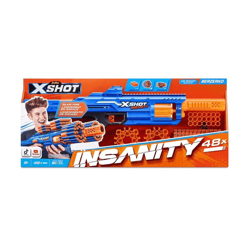 Aire Libre Zuru Lanzador De Dardos Xshot Insanity Berzerko 48 Dardos-Tegnología Air Pocket azul para niños