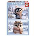 Juegos De Mesa Educa 2 Puzzles De 20 Piezas Pinguinos multicolor para niños