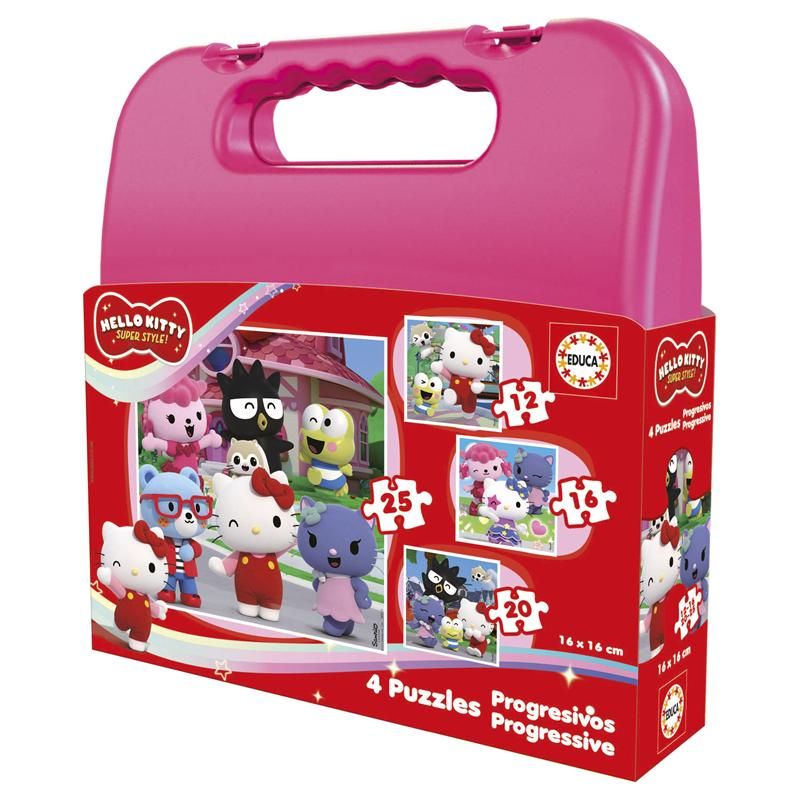Construcciones Y Puzzles Educa Maleta 4 Puzzles Progresivos 12-16-20-25 Piezas Hello Kitty Super Style! multicolor para niños