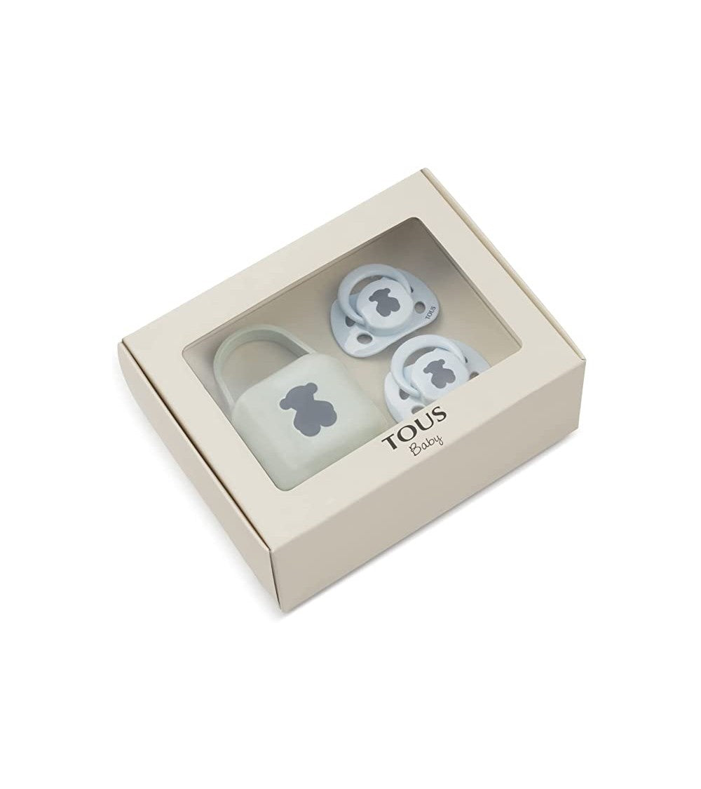 Lactancia Tous Set 2 Chupetes + Portachupetes Bear-1701 Celeste azul para bebe