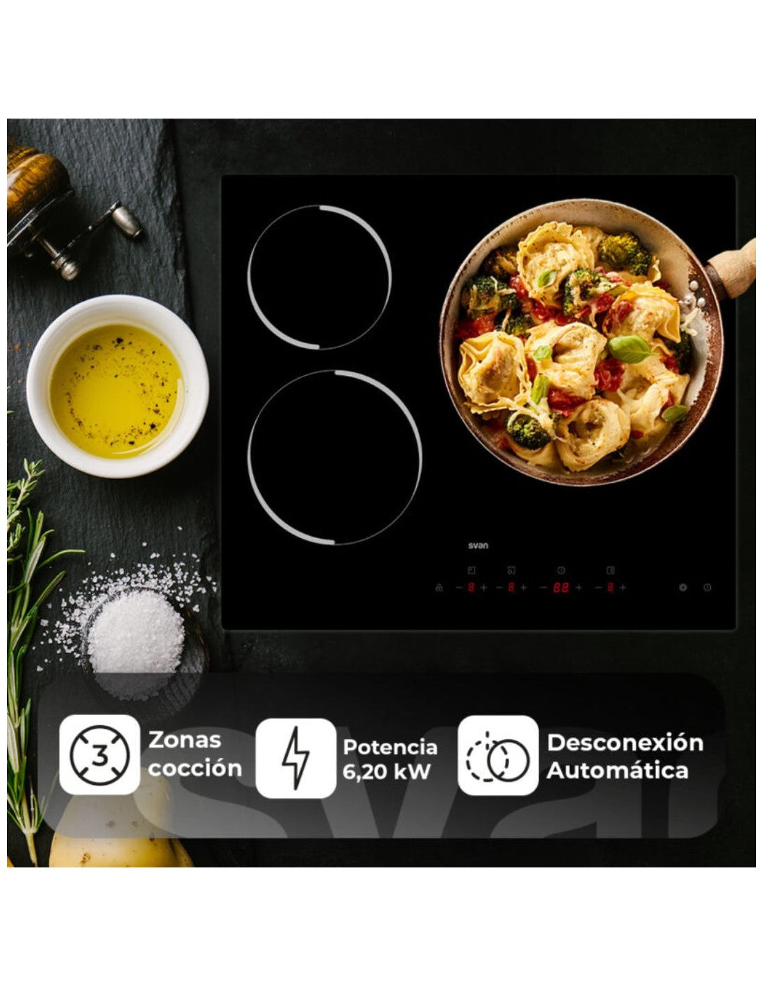 Svan Gran Electrodoméstico Encimera Vitroceramica negro para unisex
