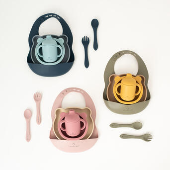 Para Comer Olmitos 0096-Rosa Vajilla Infantil  Silicona 7 Piezas Pink para mundo bebé