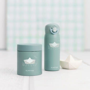 Para Comer Olmitos Set Termo Líquidos 480Ml + Termo Sólidos  550 Ml Paperboat Verde verde para bebe