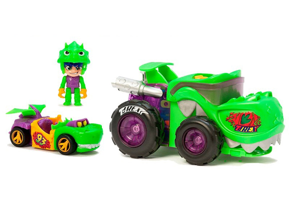 Vehículos Y Radiocontrol Magic Box Super Things T-Racers Mega Wheels - Vehículo +Figura T-Rex verde para niños
