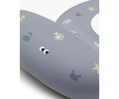 Para Comer Tutete Babero Silicona Con Depósito Wild Ocean azul para bebe