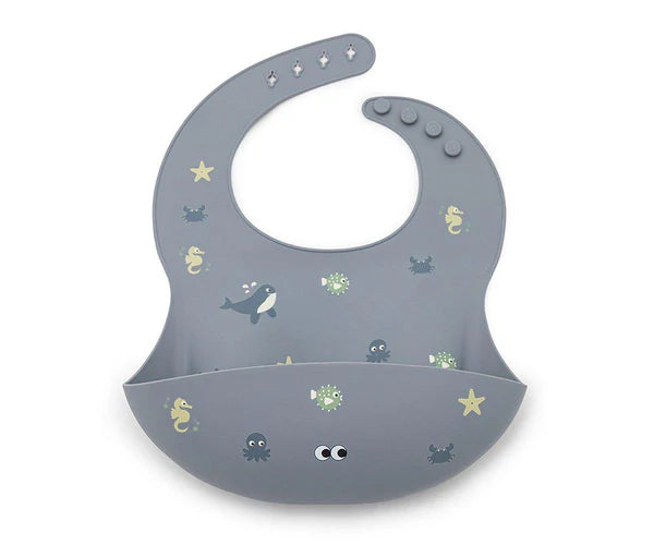 Para Comer Tutete Babero Silicona Con Depósito Wild Ocean azul para bebe