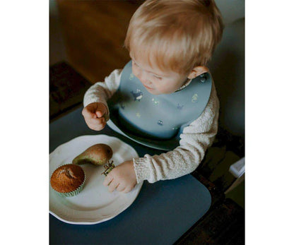 Para Comer Tutete Babero Silicona Con Depósito Wild Ocean azul para bebe