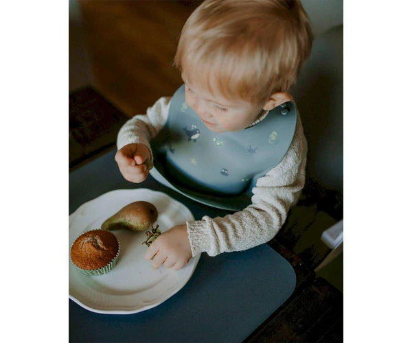 Para Comer Tutete Babero Silicona Con Depósito Wild Ocean azul para bebe