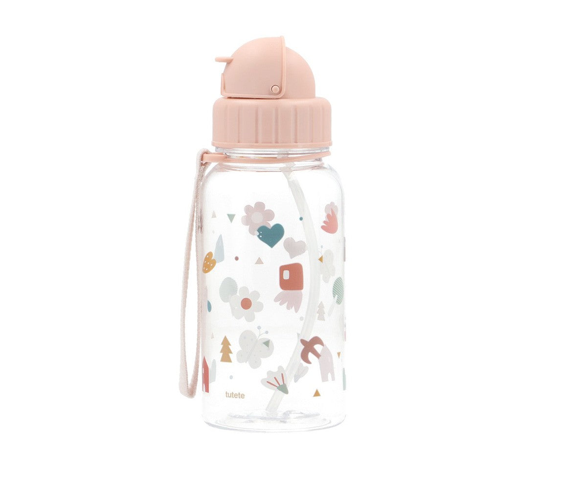 Para Comer Tutete Botella De Plástico Con Pajita Geometric Nature rosa para niños