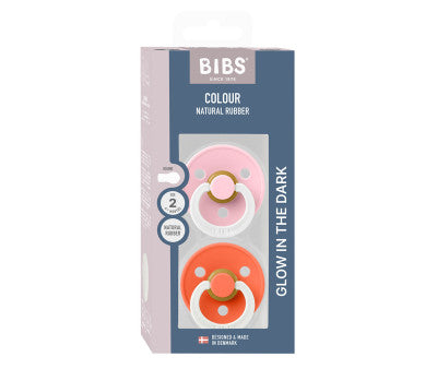Lactancia Bibs Pack 2 Chupetes Nocturnos Bibs Colour Round Tango Glow/Baby Pink Glow rojo para bebe