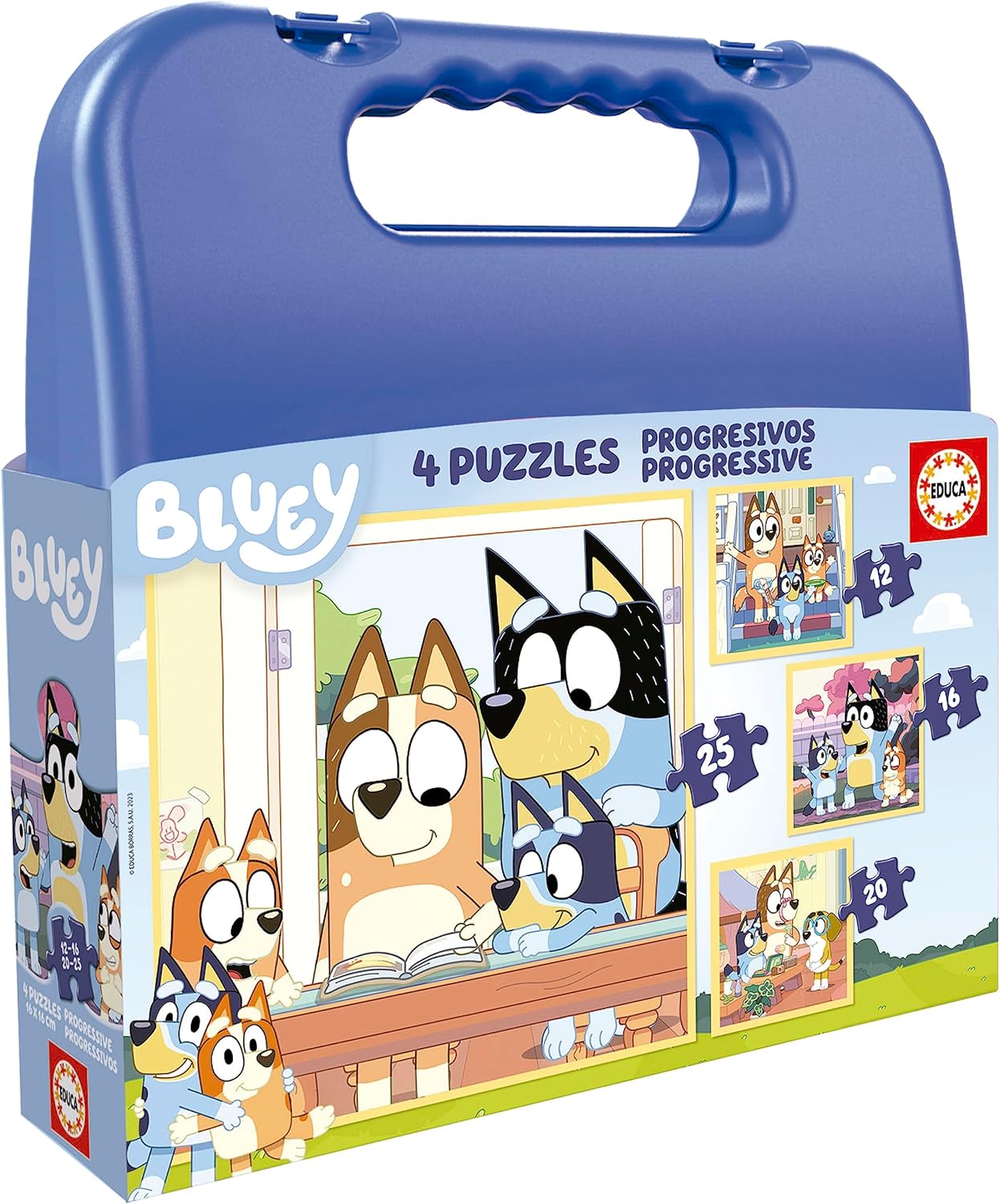 Construcciones Y Puzzles Educa Maleta 4 Puzzles Progresivos 12-16-20-25 Piezas Bluey multicolor para niños