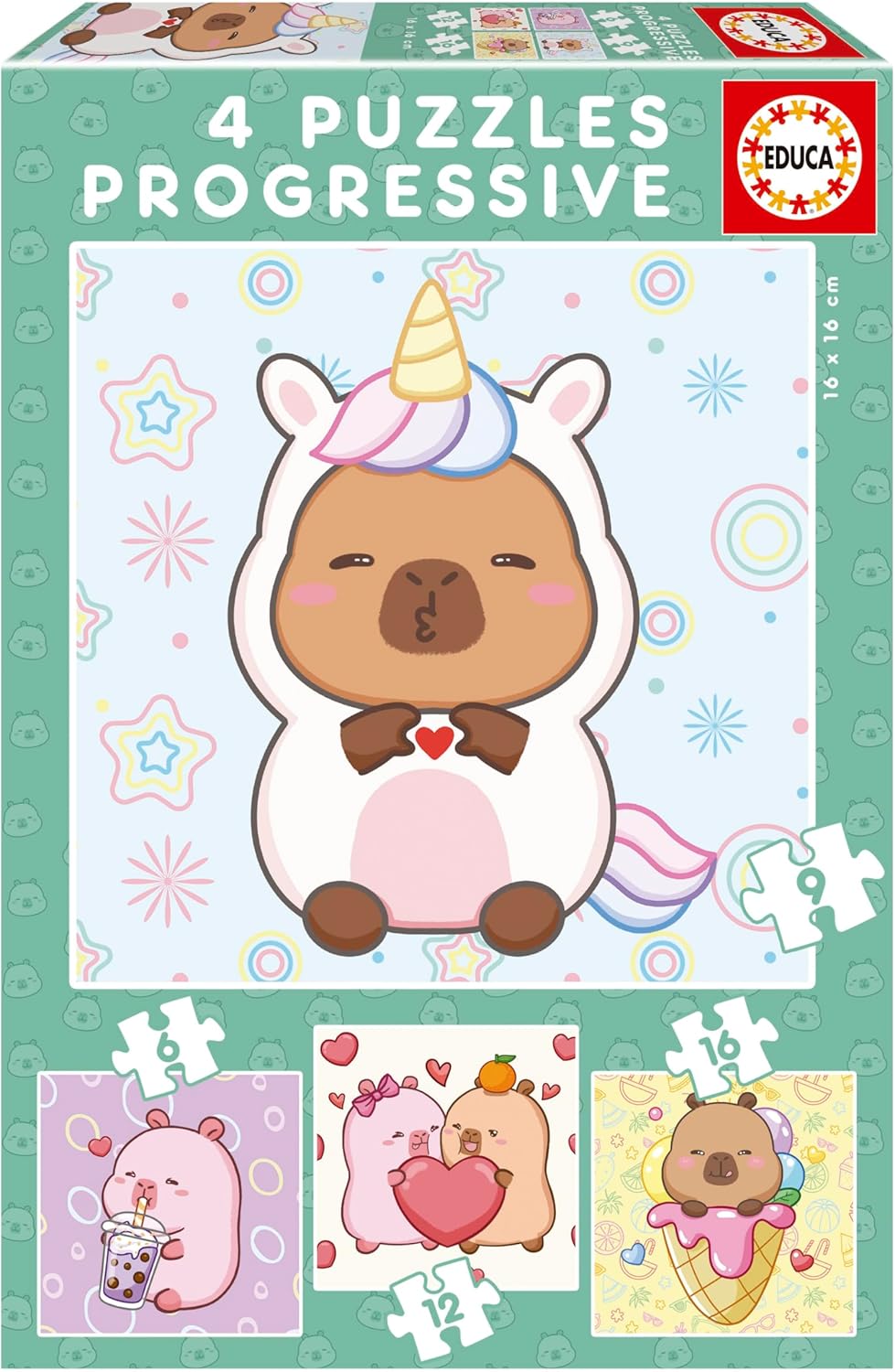 Construcciones Y Puzzles Educa 4 Puzzles Progresivos 6-9-12-16 Piezas Capyfun 16X16 Cm multicolor para niños