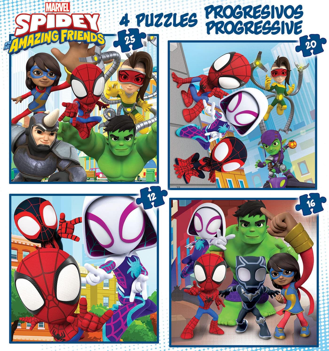Construcciones Y Puzzles Educa 4 Puzzles Progresivos 12-16-20-25 Piezas Marvel Spidey & Friends multicolor para niños