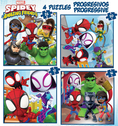 Construcciones Y Puzzles Educa 4 Puzzles Progresivos 12-16-20-25 Piezas Marvel Spidey & Friends multicolor para niños