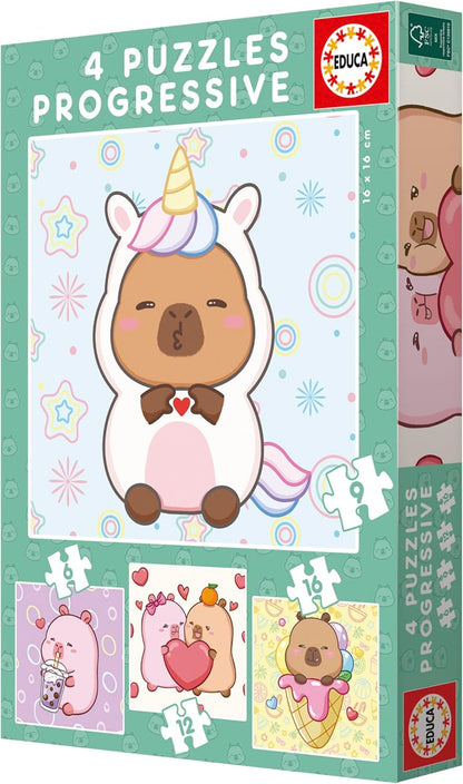 Construcciones Y Puzzles Educa 4 Puzzles Progresivos 6-9-12-16 Piezas Capyfun 16X16 Cm multicolor para niños