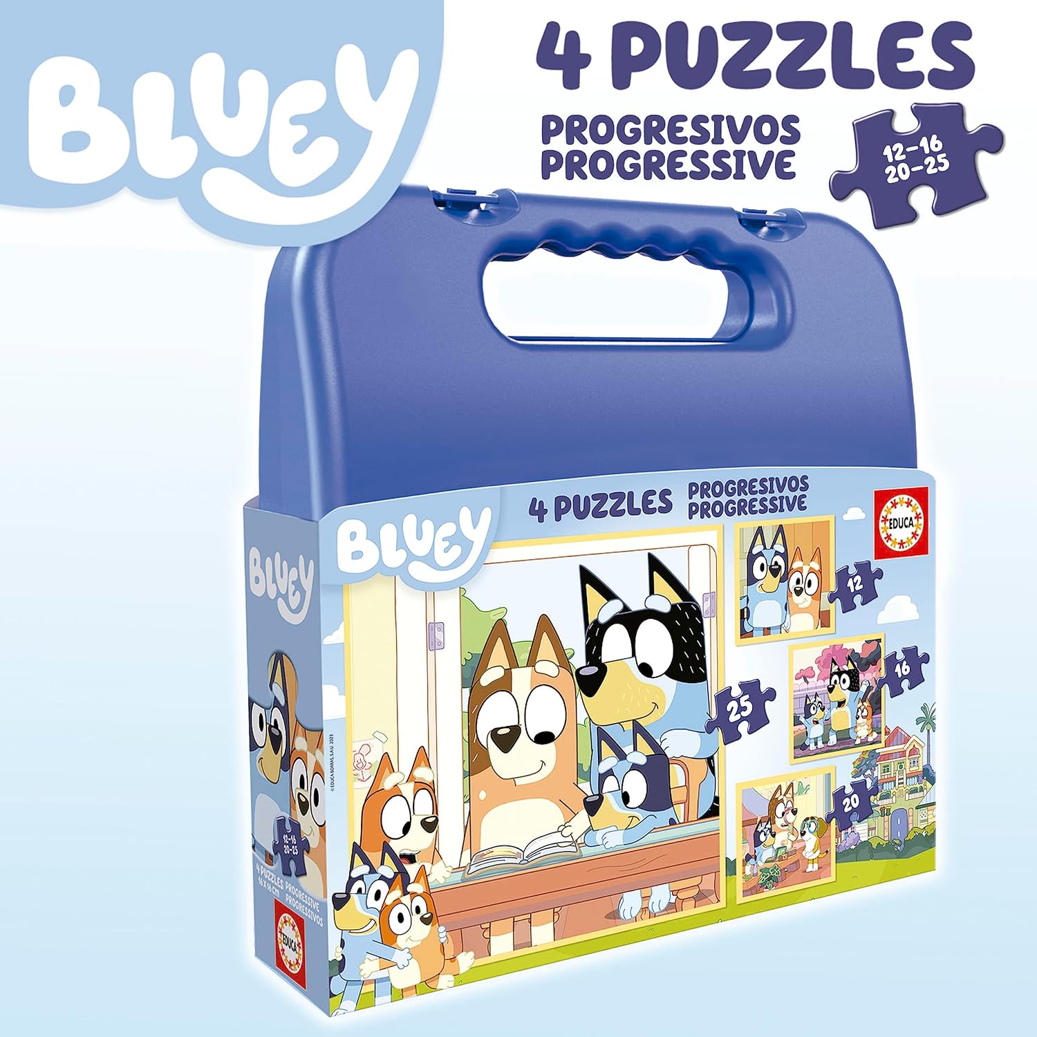 Construcciones Y Puzzles Educa Maleta 4 Puzzles Progresivos 12-16-20-25 Piezas Bluey multicolor para niños