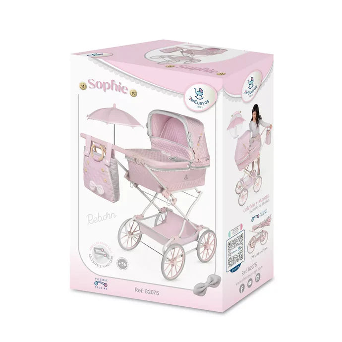Muñecas Y Peluches De Cuevas Toys Sophie Coche Reborn Plegable  55 Cm Con Sombrilla rosa para niños