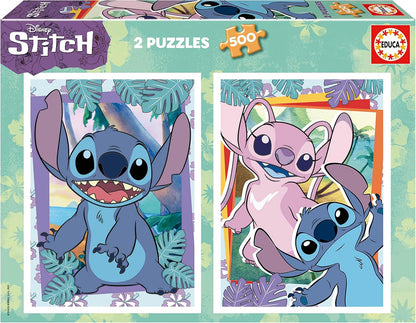 Juegos De Mesa Educa 2 Puzzles 500 Piezas Disney Stitch multicolor para niños