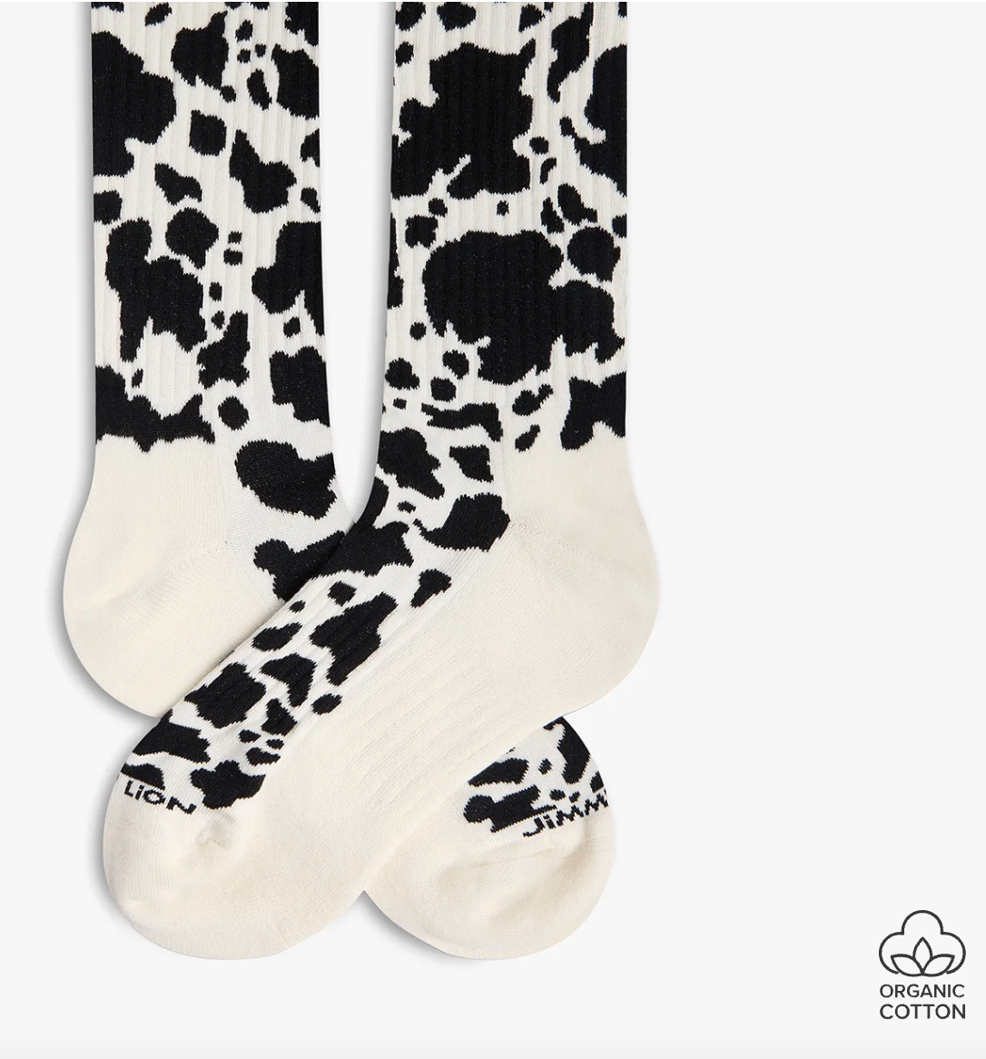 Calcetines Jimmy Lion Athletic Cow Print blanco para unisex