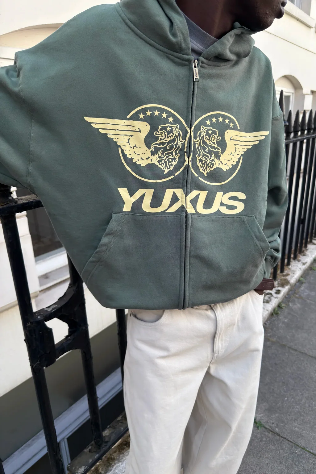 Sudadera Yuxus Vane Zip verde para hombre