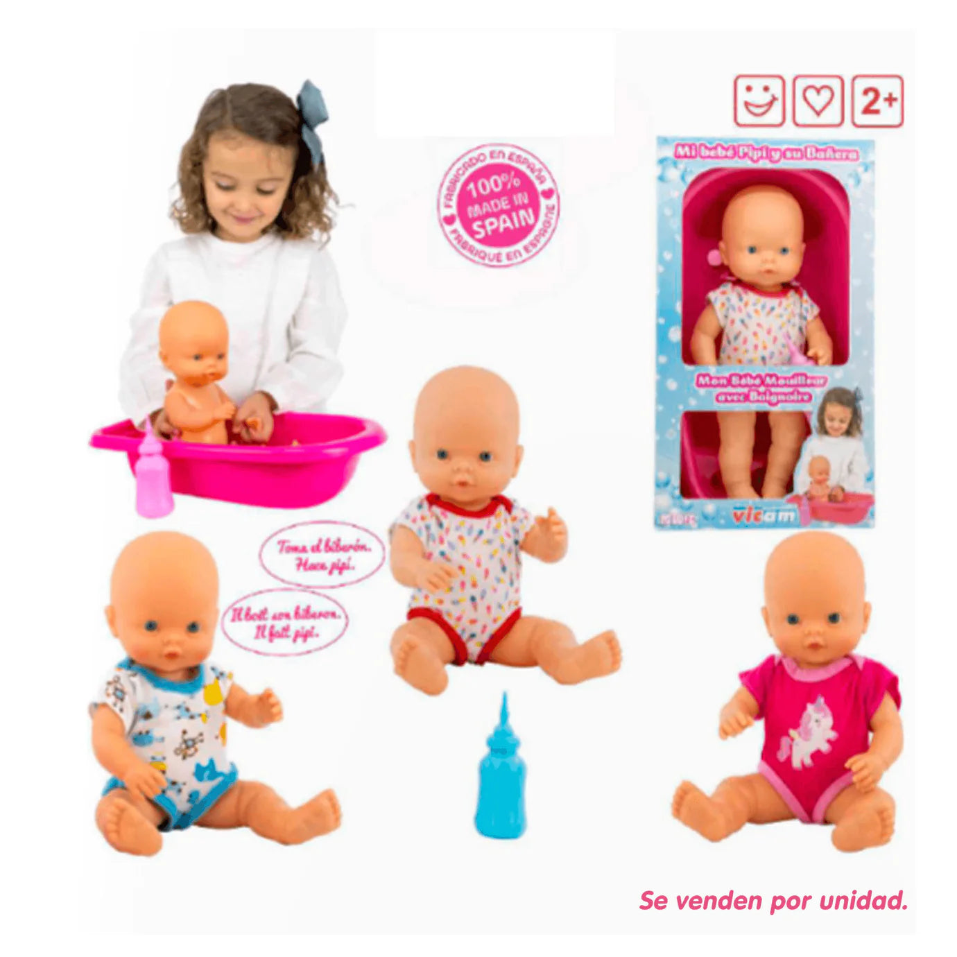 Muñecas Y Peluches Vicam Pequebb - Baby Pipí 35 Cm Con Bañera multicolor para niños