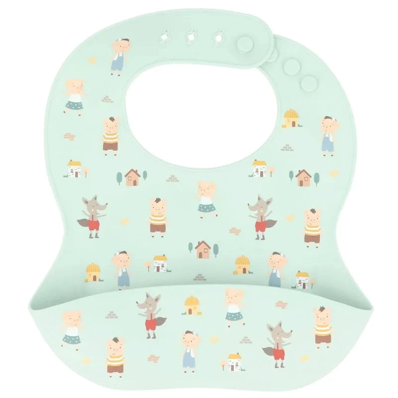 Para Comer Tutete Babero Silicona Con Depósito Los Tres Pequeños Cerditos verde para bebe