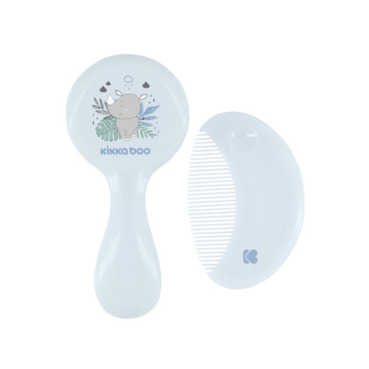 Baño Kikka Boo Set Cepillo Y Peine Con Cerdas Naturales azul para bebe