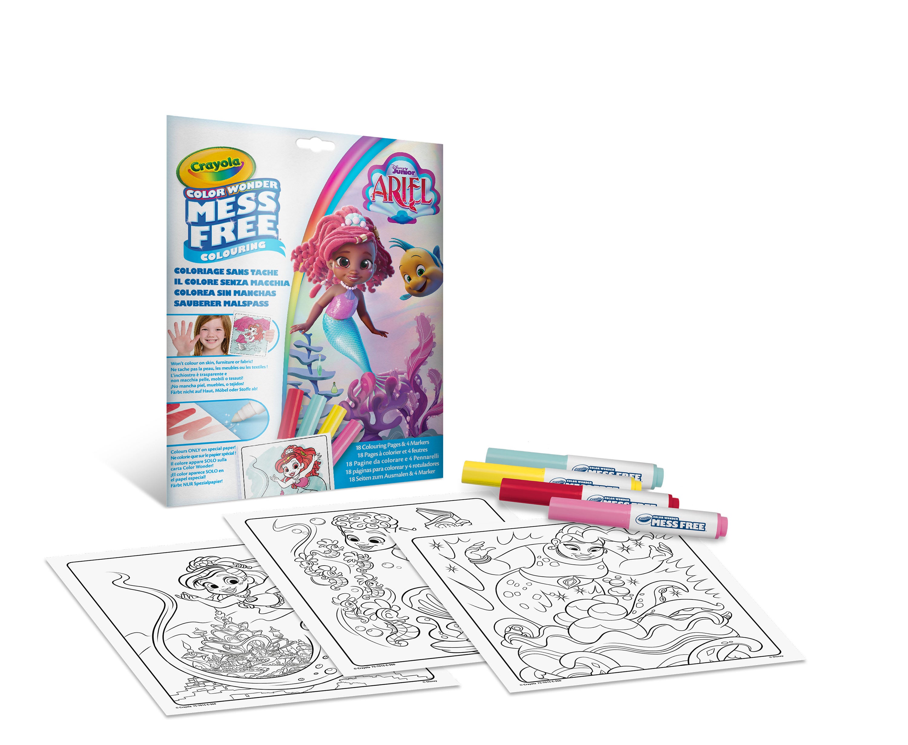 Juegos De Mesa Crayola Disney Junior Ariel Colorea Sin Manchas,18 Páginas Para Colorear Y 4 Rotuladores multicolor para niños