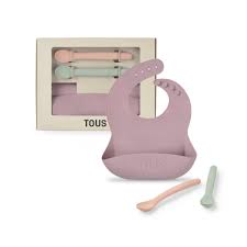 Para Comer Tous Set De Babero Y Dos Cucharas De Silicona Rosa rosa para bebe