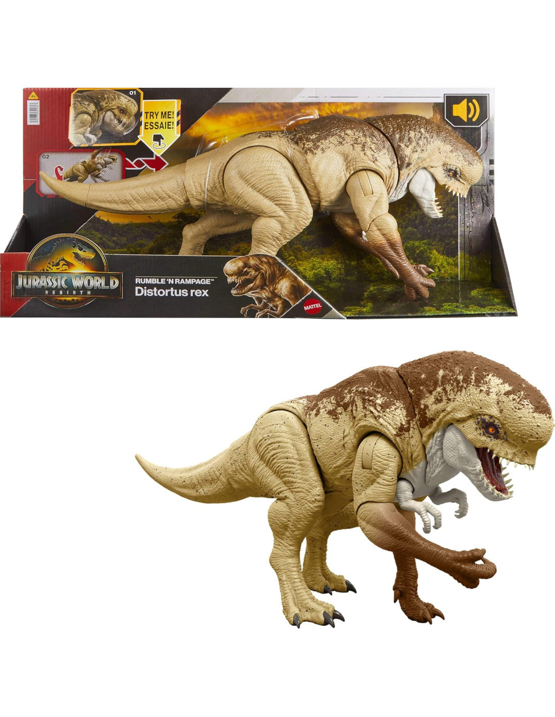 Figuras Y Minimundos Mattel Games Jurassic World Rebirth Disparo Y Desastre Distortus Rex multicolor para niños