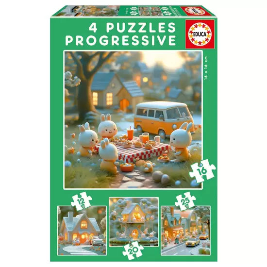 Construcciones Y Puzzles Educa Ciudad De Conejitos 4 Puzzles Progresivos  12-16-20-25 Piezas multicolor para niños
