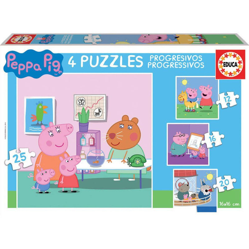 Construcciones Y Puzzles Educa Peppa Pig 4 Puzzles Progresivos 12-16-20-25 Piezas multicolor para niños
